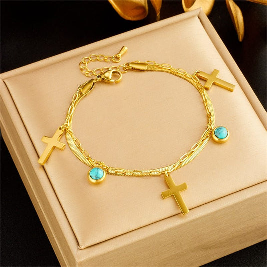 Valeria Montes bracelet Pulsera de Doble Vuelta Pulsera de Doble Vuelta con Adornos en Color Turquesa