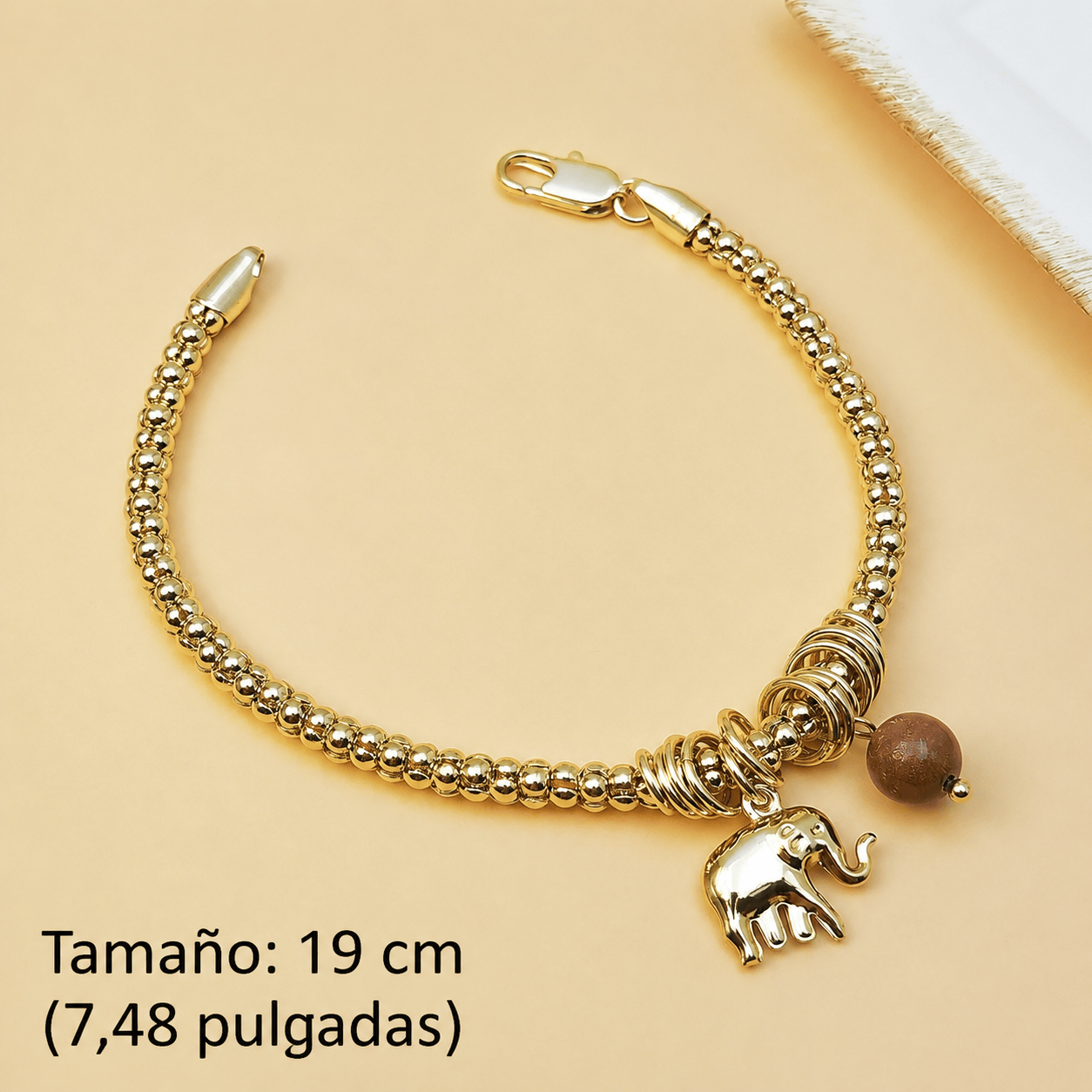 Valeria Montes Brazalete con Diseño de Elefante y Cascabel Ajustable