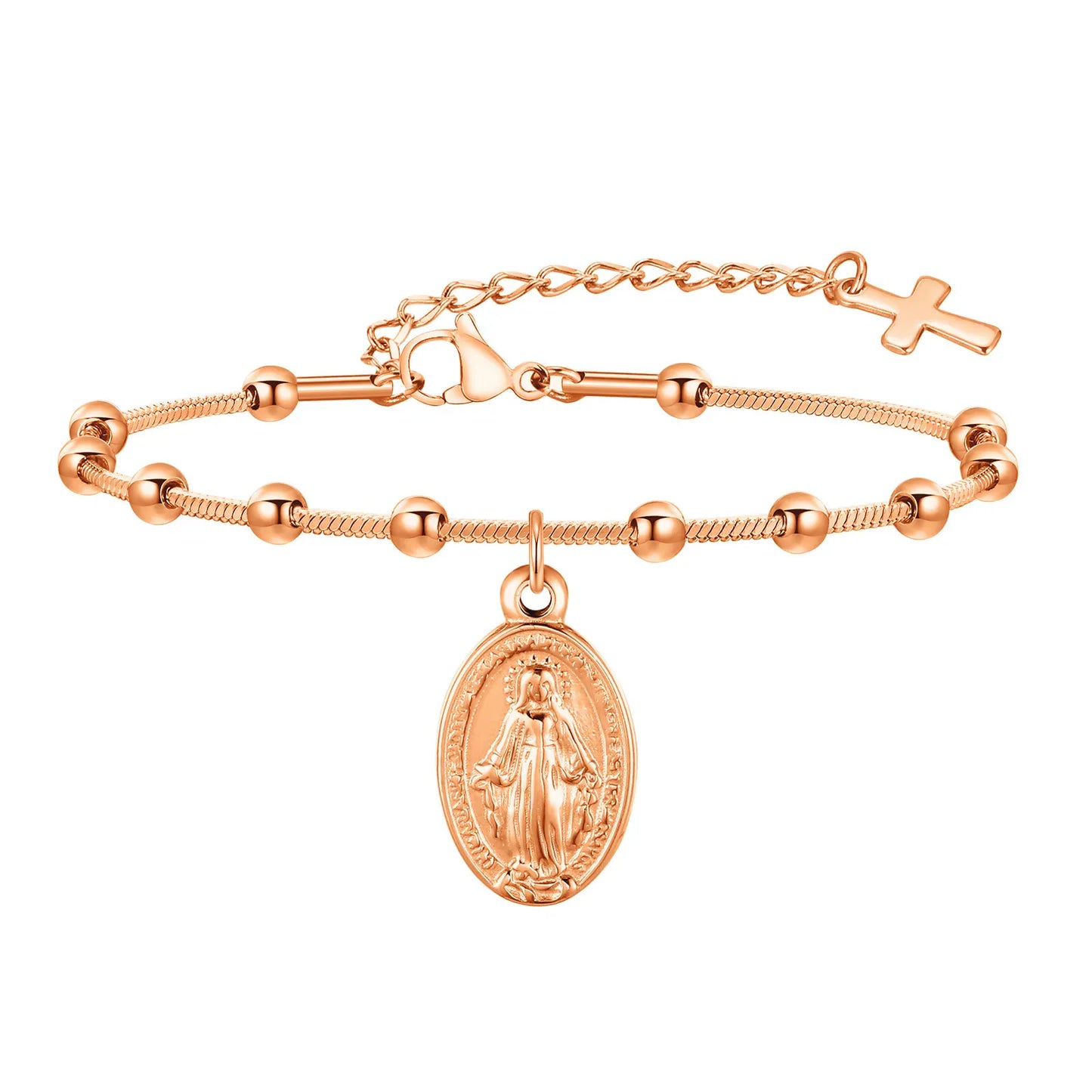 Valeria Montes Bronce Pulsera de Oración de la Virgen María con Cruz Religiosa