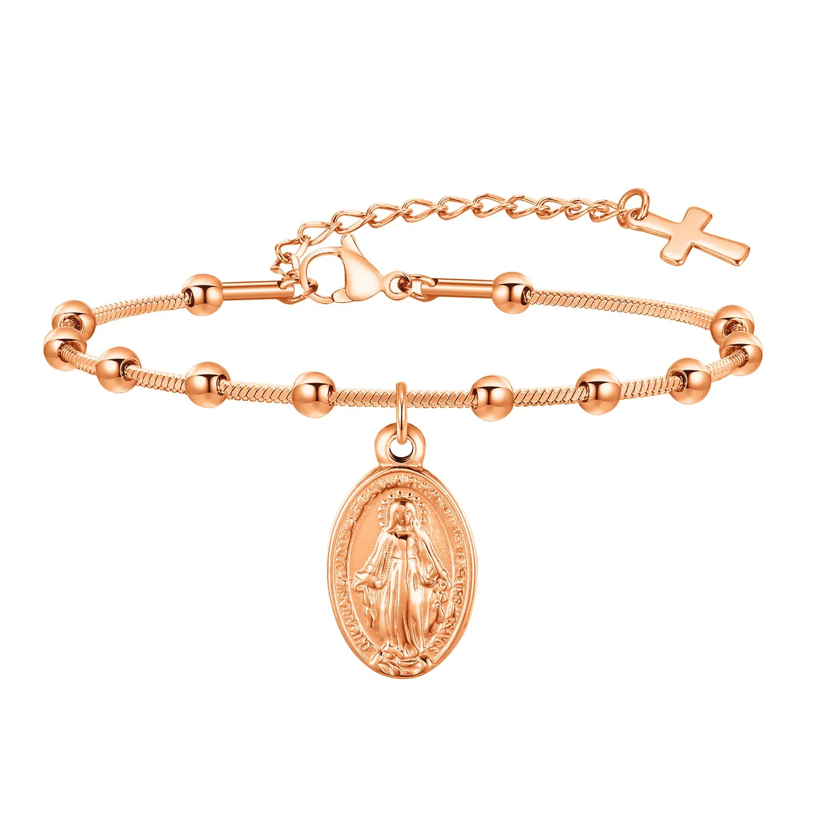 Valeria Montes Bronce Pulsera de Oración de la Virgen María con Cruz Religiosa