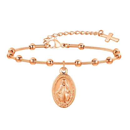 Valeria Montes Bronce Pulsera de Oración de la Virgen María con Cruz Religiosa