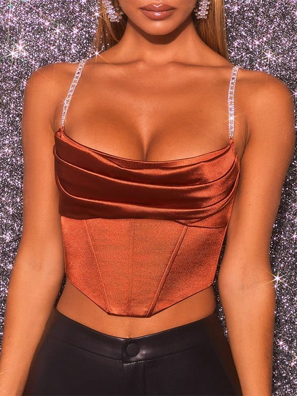 Valeria Montes Bustier corsé de satén con cadena de diamantes
