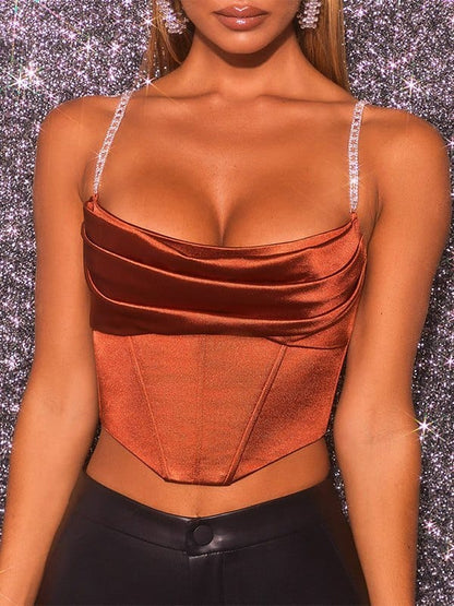 Valeria Montes Bustier corsé de satén con cadena de diamantes
