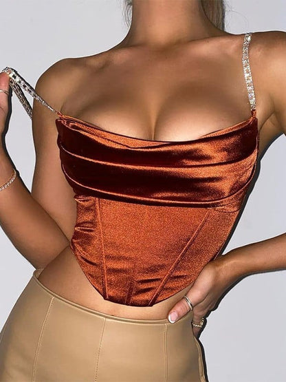 Valeria Montes Bustier corsé de satén con cadena de diamantes