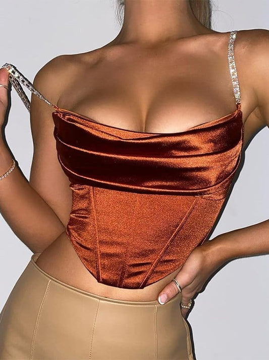 Valeria Montes Bustier corsé de satén con cadena de diamantes