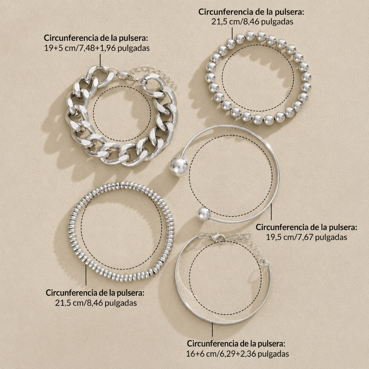Valeria Montes Conjunto de 5 Pulseras Gruesas Apilables