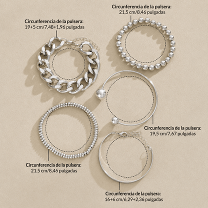 Valeria Montes Conjunto de 5 Pulseras Gruesas Apilables