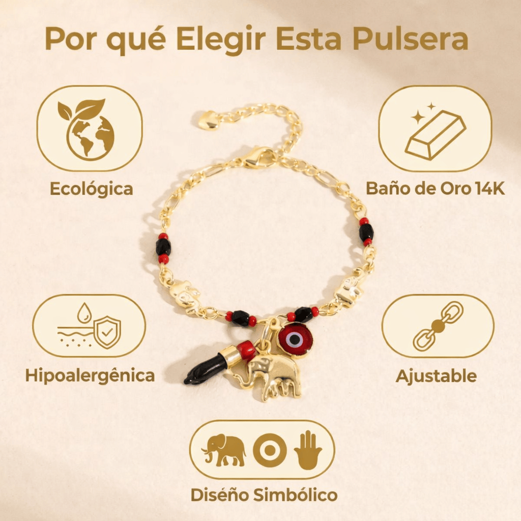 Valeria Montes Conjunto de Pulsera con Elefante y Ojo Turco de 14K