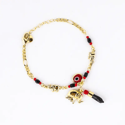 Valeria Montes Conjunto de Pulsera con Elefante y Ojo Turco de 14K