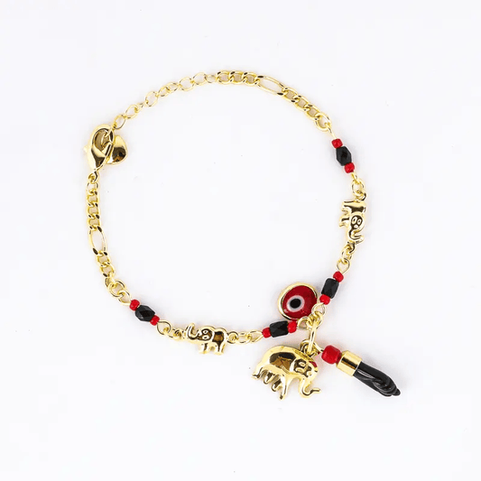 Valeria Montes Conjunto de Pulsera con Elefante y Ojo Turco de 14K