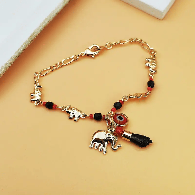 Valeria Montes Conjunto de Pulsera con Elefante y Ojo Turco de 14K