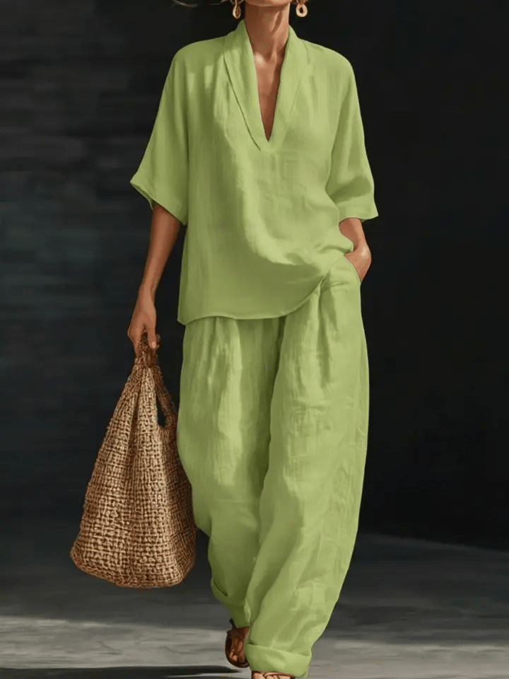 Valeria Montes Conjunto Minimalista de Lino Mujer