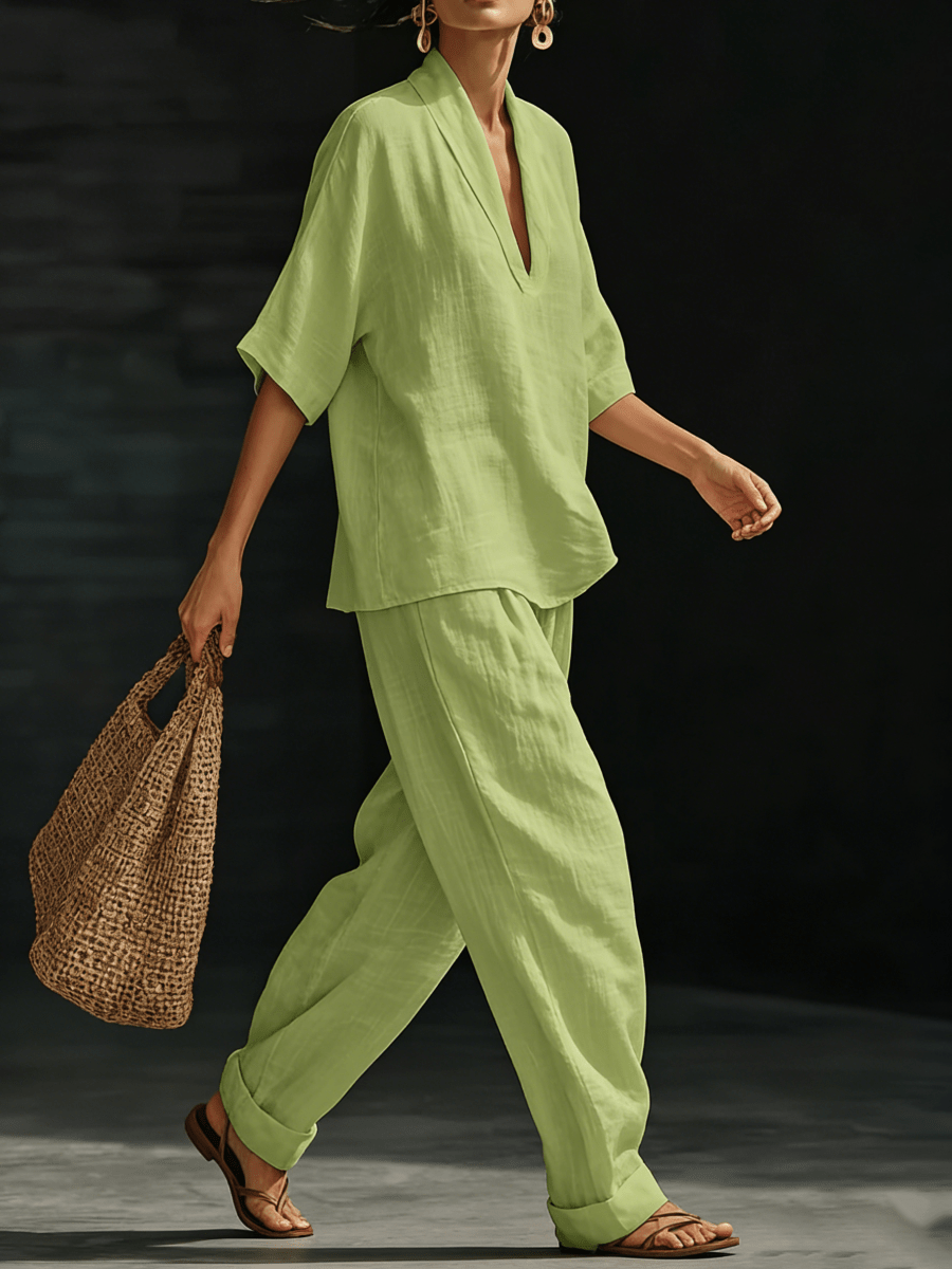 Valeria Montes Conjunto Minimalista de Lino Mujer
