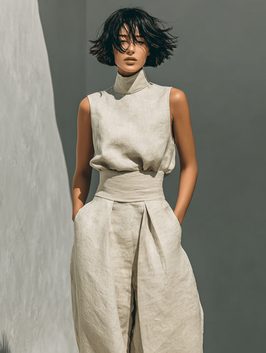 Valeria Montes Conjunto Minimalista de Lino y Algodón