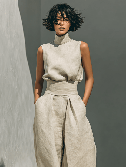 Valeria Montes Conjunto Minimalista de Lino y Algodón