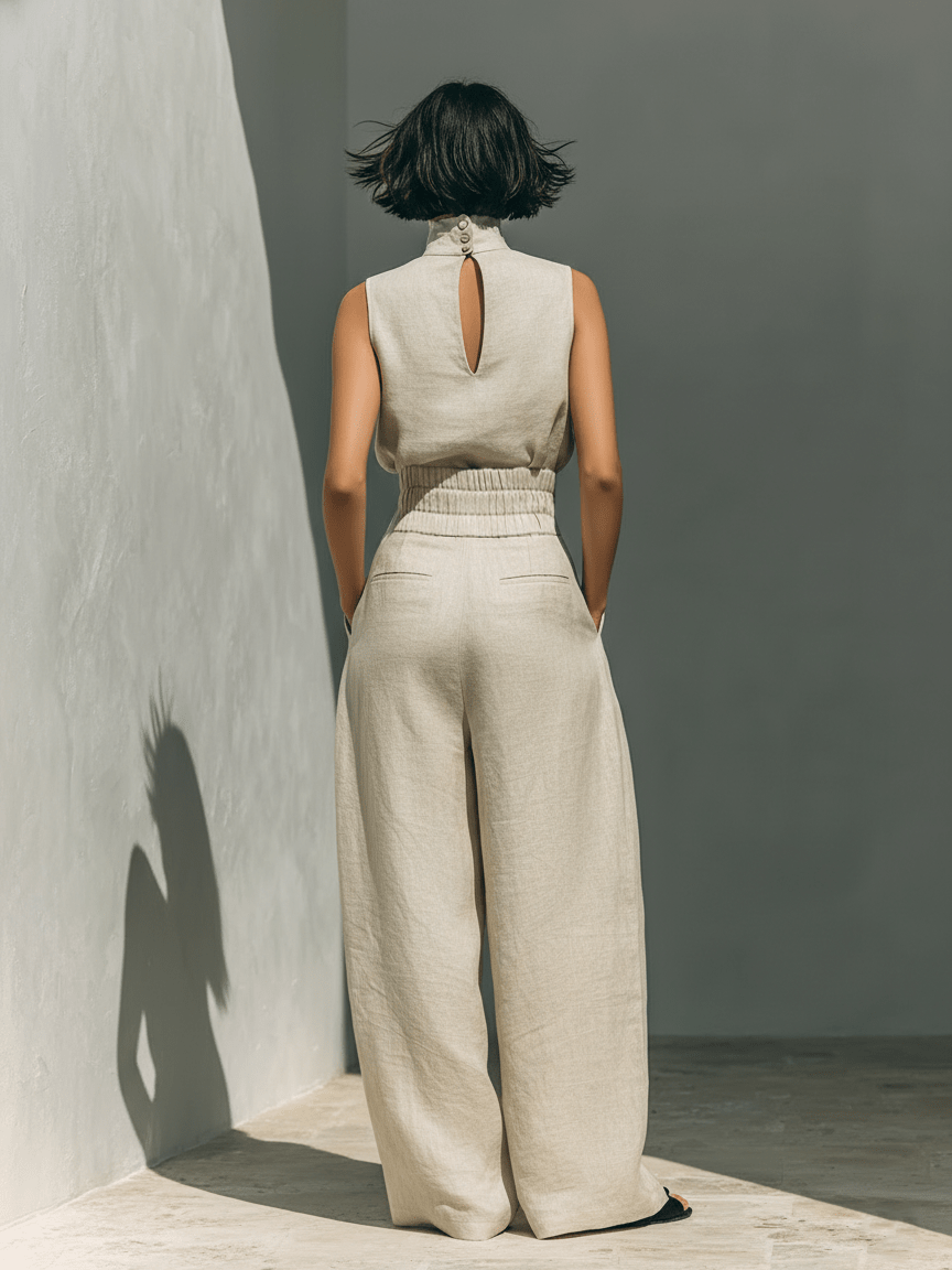 Valeria Montes Conjunto Minimalista de Lino y Algodón