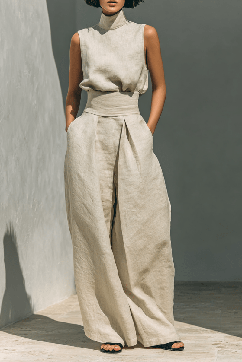 Valeria Montes Conjunto Minimalista de Lino y Algodón
