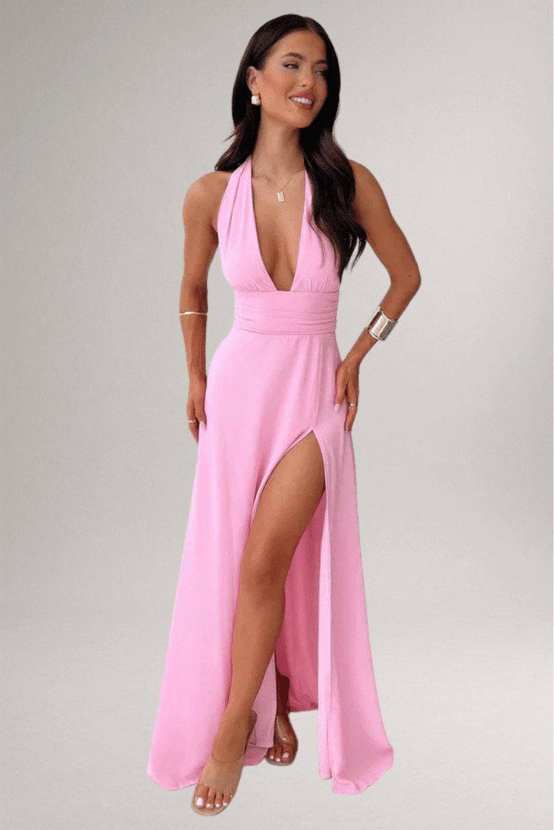 Valeria Montes Damenmode > Kleider > Maxikleider Vestido Largo Elegante con Escote Halter
