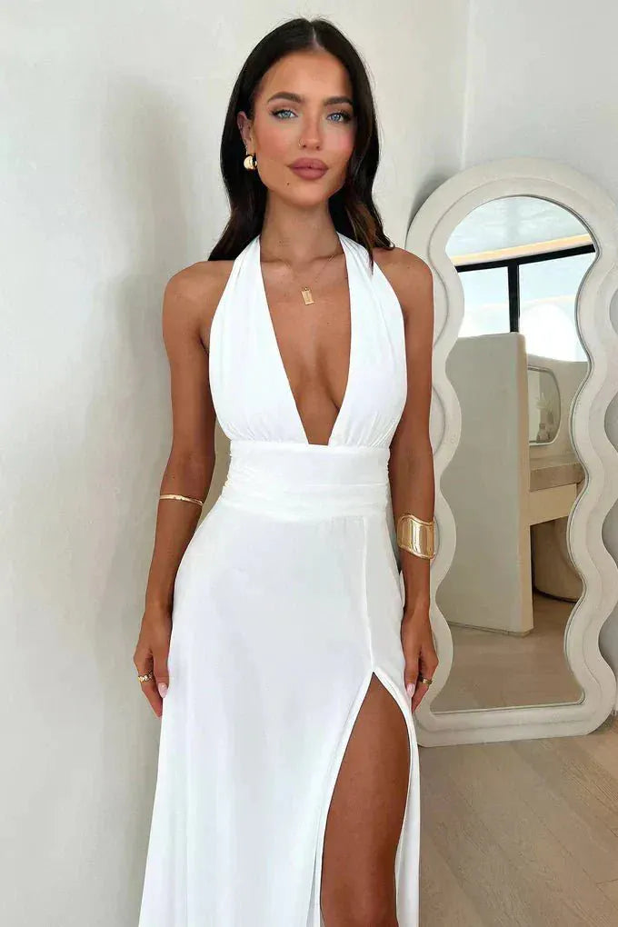 Valeria Montes Damenmode > Kleider > Maxikleider Vestido Largo Elegante con Escote Halter