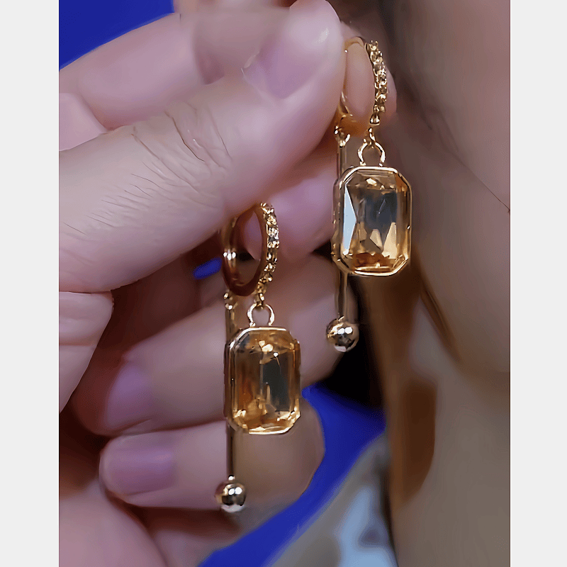Valeria Montes Earrings Marrón Pendientes con Cristales Azules Bañados en Oro 14k para mujer