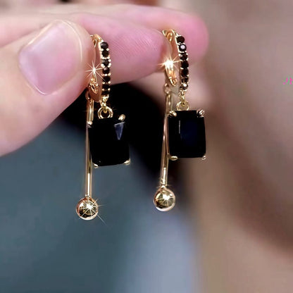 Valeria Montes Earrings Negro Pendientes con Cristales Azules Bañados en Oro 14k para mujer