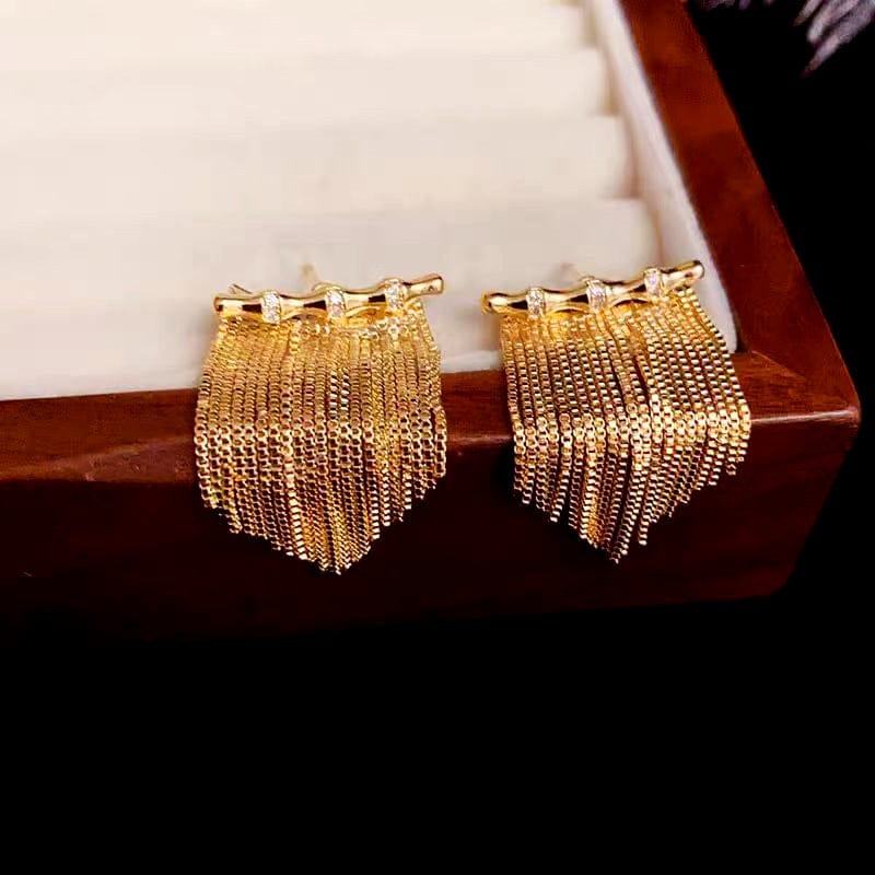 Valeria Montes Earrings Oro Pendientes Colgantes de Bambú Dorados para mujer