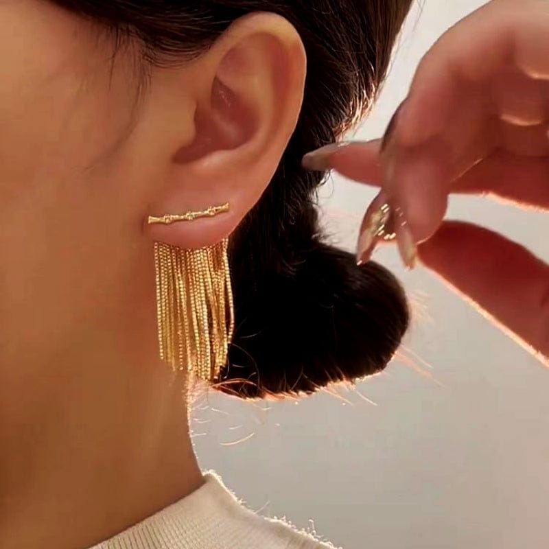 Valeria Montes Earrings Oro Pendientes Colgantes de Bambú Dorados para mujer