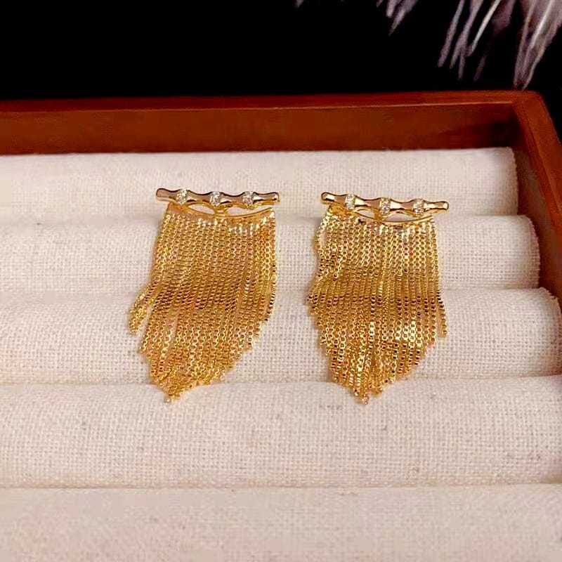 Valeria Montes Earrings Oro Pendientes Colgantes de Bambú Dorados para mujer