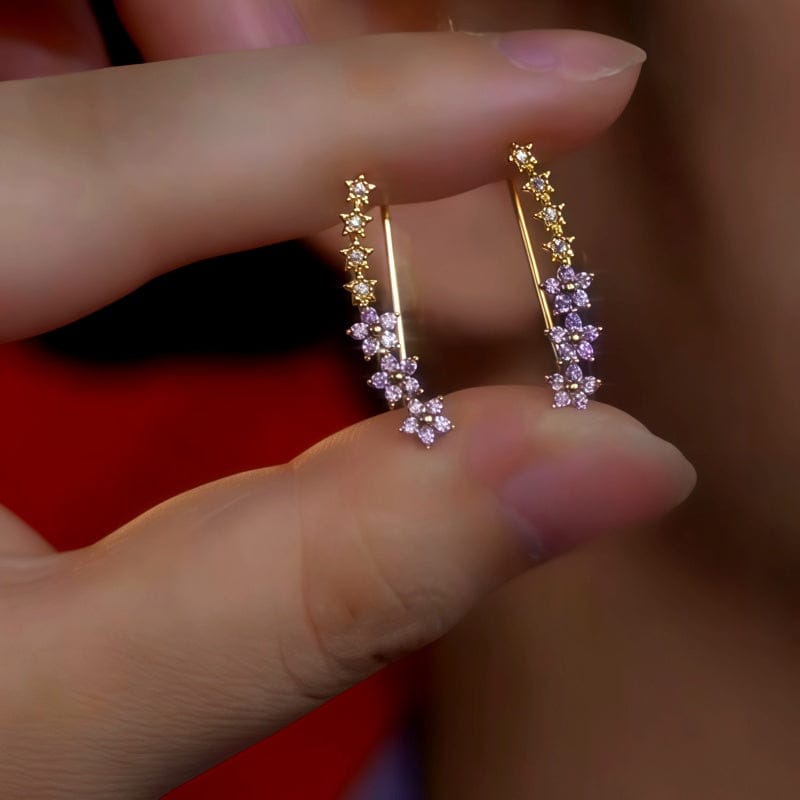 Valeria Montes Earrings Oro Pendientes Trepadores de Flor y Estrella con Circonitas para mujer