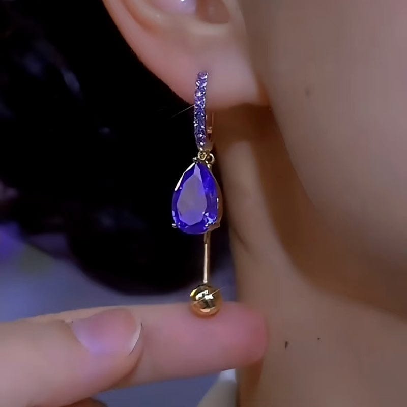 Valeria Montes Earrings Pendientes con Cristales Azules Bañados en Oro 14k para mujer
