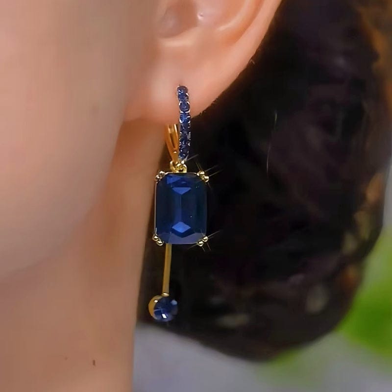 Valeria Montes Earrings Pendientes con Cristales Azules Bañados en Oro 14k para mujer