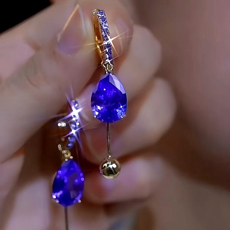 Valeria Montes Earrings Pendientes con Cristales Azules Bañados en Oro 14k para mujer