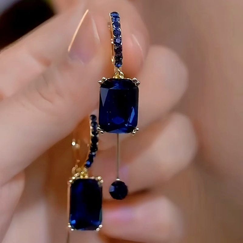 Valeria Montes Earrings Pendientes con Cristales Azules Bañados en Oro 14k para mujer