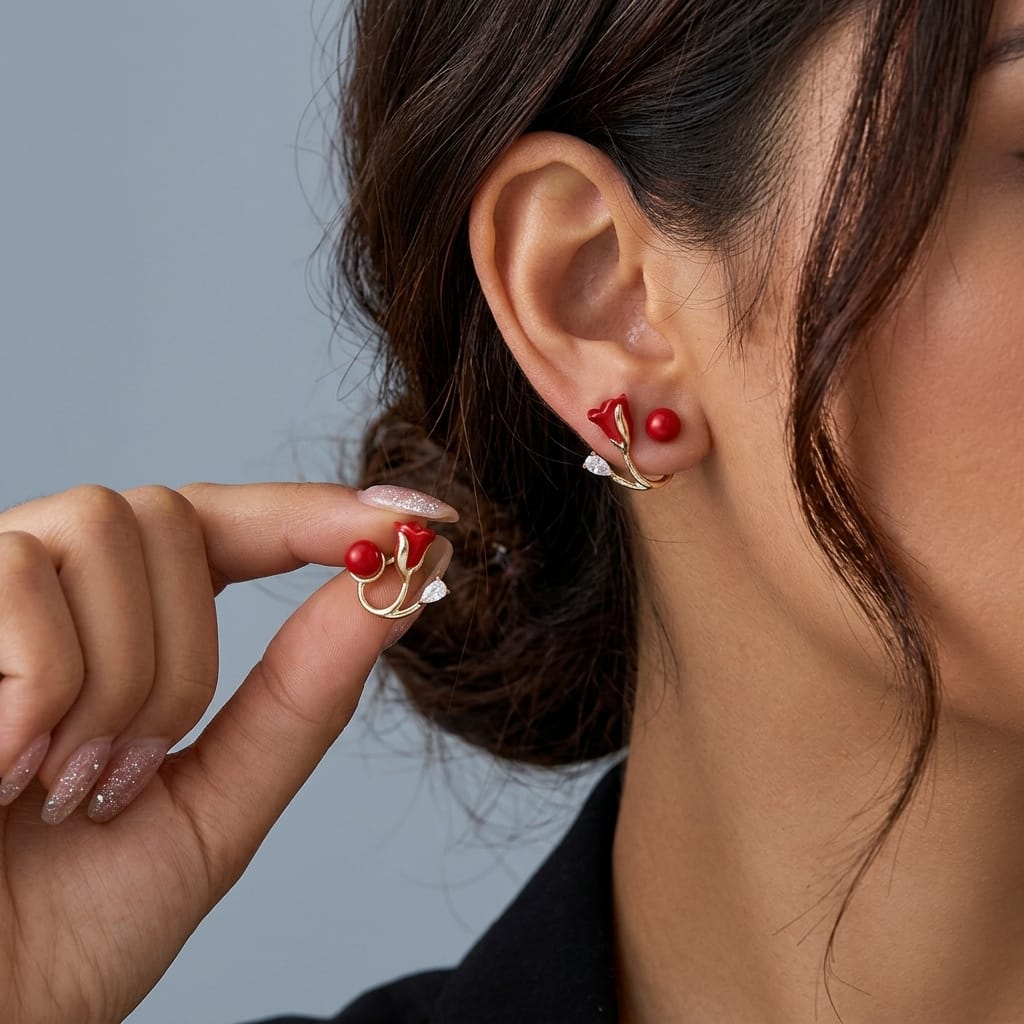 Valeria Montes Earrings Pendientes con Tulipán Rojo para mujer