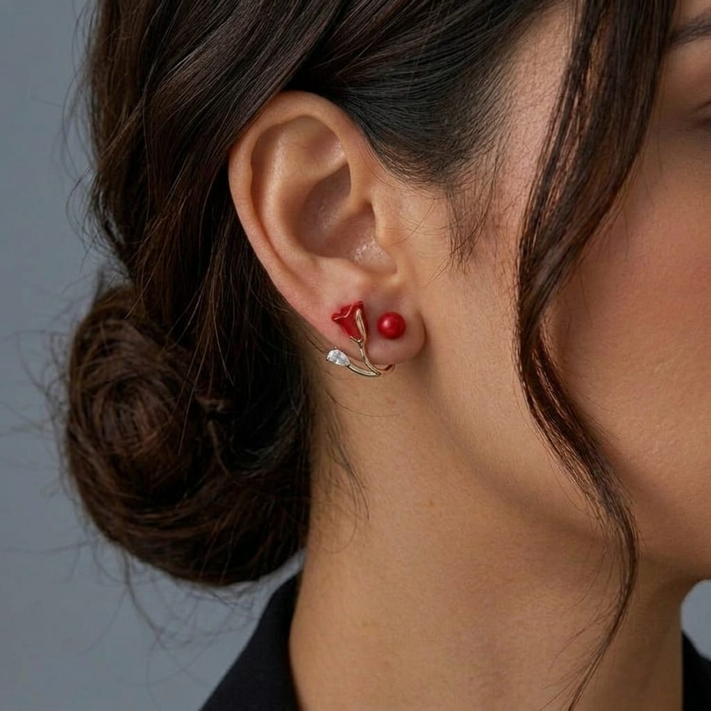 Valeria Montes Earrings Pendientes con Tulipán Rojo para mujer
