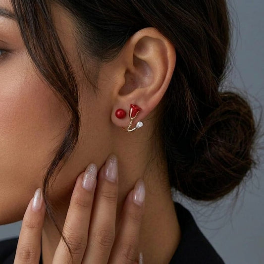 Valeria Montes Earrings Pendientes con Tulipán Rojo para mujer