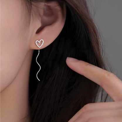 Valeria Montes Earrings Plata Pendientes de Cadena con Corazón en Plata de Ley para mujer