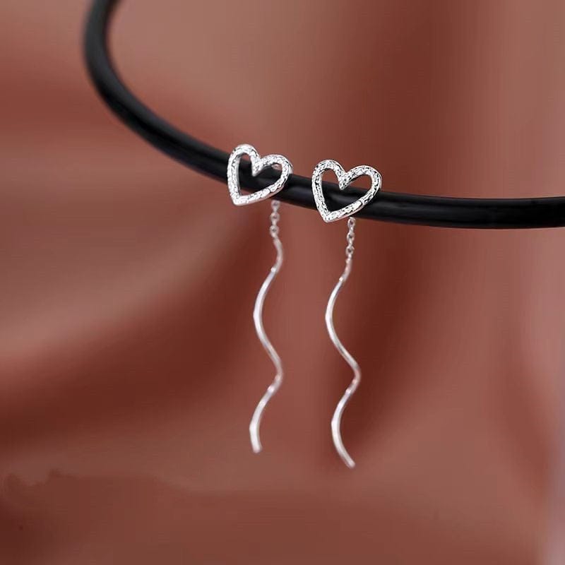 Valeria Montes Earrings Plata Pendientes de Cadena con Corazón en Plata de Ley para mujer