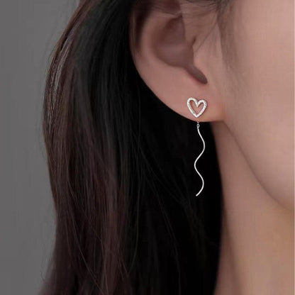 Valeria Montes Earrings Plata Pendientes de Cadena con Corazón en Plata de Ley para mujer