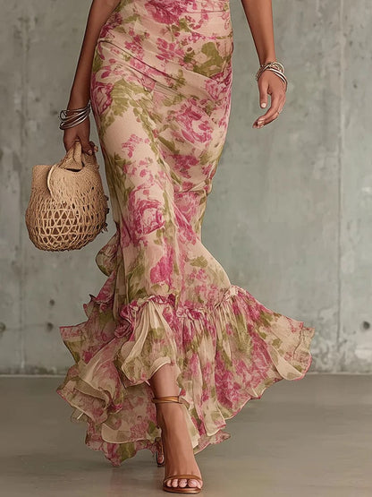 Valeria Montes Fiora | Vestido largo con estampado vintage de rosas y mangas abullonadas