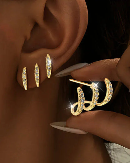 Valeria Montes gold Exquisitos Pendientes de Plata con Cristal, Modernos y Versátiles, Accesorio de Joyería para Mujer