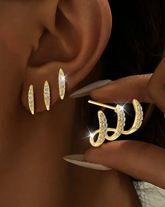 Valeria Montes gold Exquisitos Pendientes de Plata con Cristal, Modernos y Versátiles, Accesorio de Joyería para Mujer