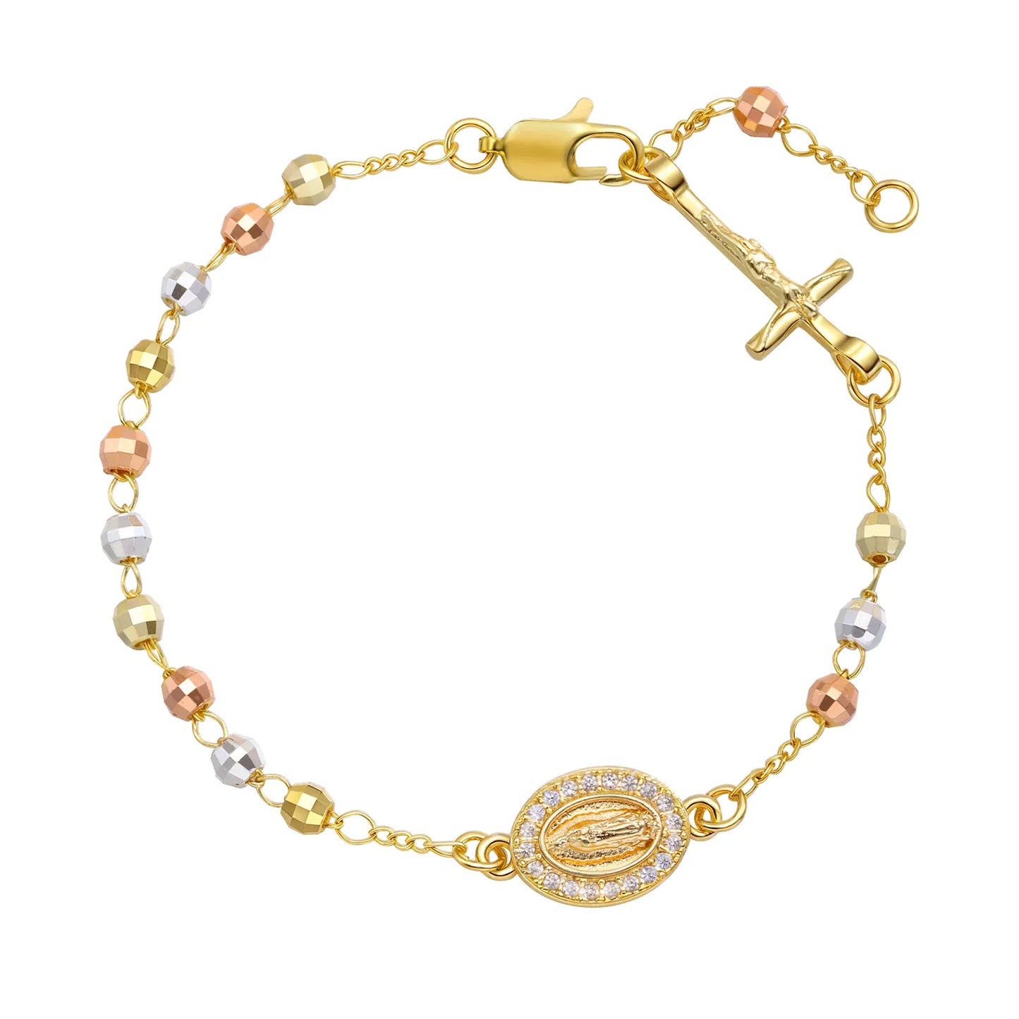 Valeria Montes gold Pulsera Vnox Rosario Virgen María para mujer, joyería de cuentas de oración, accesorios cruzados de acero inoxidable, pulsera, regalos de mano religiosos