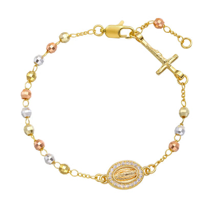 Valeria Montes gold Pulsera Vnox Rosario Virgen María para mujer, joyería de cuentas de oración, accesorios cruzados de acero inoxidable, pulsera, regalos de mano religiosos