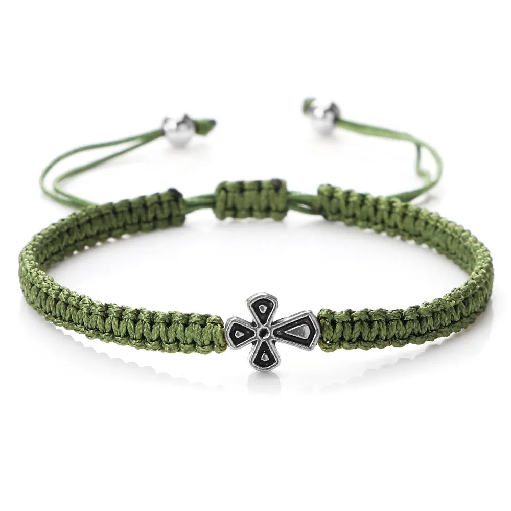 Valeria Montes green rope Pulsera de la suerte trenzada de la cruz de Jesús para hombres y mujeres, cuerda de nailon roja y azul, nudos ajustables hechos a mano, encanto, joyería de Yoga, regalos de moda