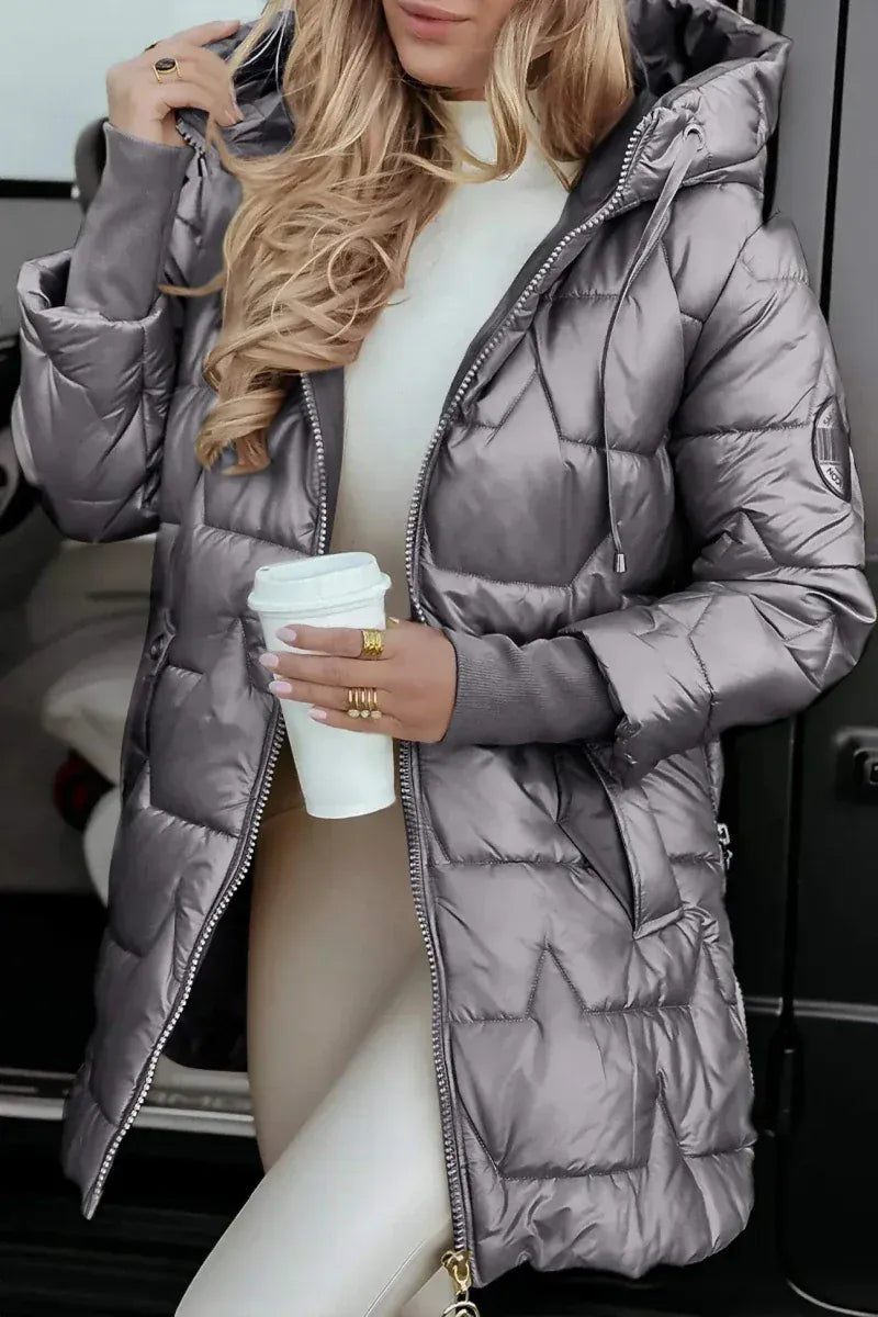 Valeria Montes Gris / S Celestia | Elegante abrigo de invierno con capucha y acolchado
