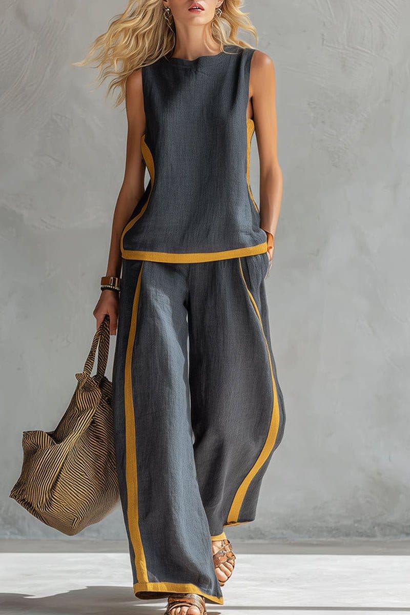 Valeria Montes Gris / S Conjunto Casual de Lino y Algodón