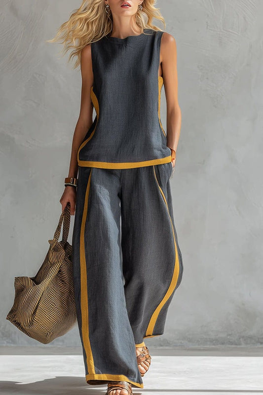 Valeria Montes Gris / S Conjunto Casual de Lino y Algodón