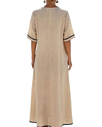 Valeria Montes Isabela™ | Vestido Elegante Beige con Nudo Anudado