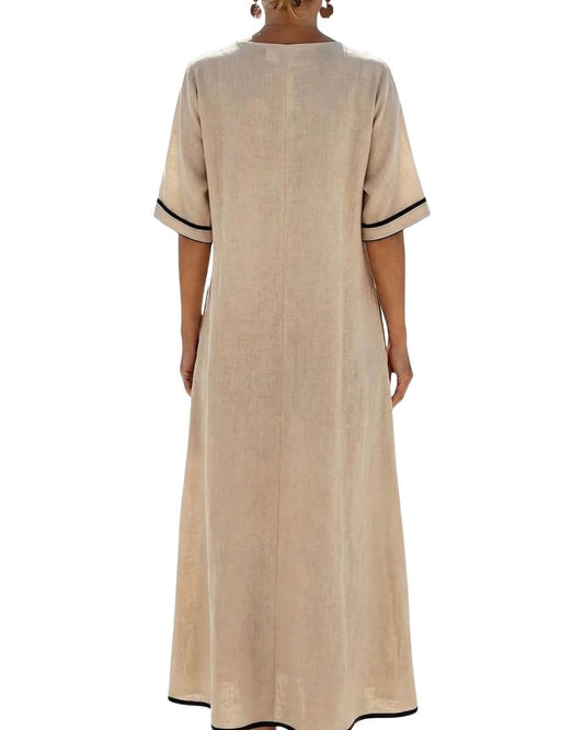 Valeria Montes Isabela™ | Vestido Elegante Beige con Nudo Anudado